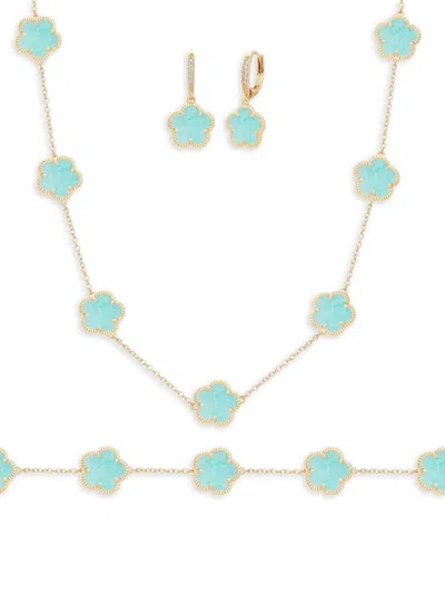 Jankuo Women's Flower 3-piece 14k Goldplated & Teal Agate Jewelry Set