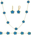 Jankuo Women's Flower 3-piece 14k Goldplated, Blue Agate & Cubic Zirconia Necklace, Earrings & Brace In Blue