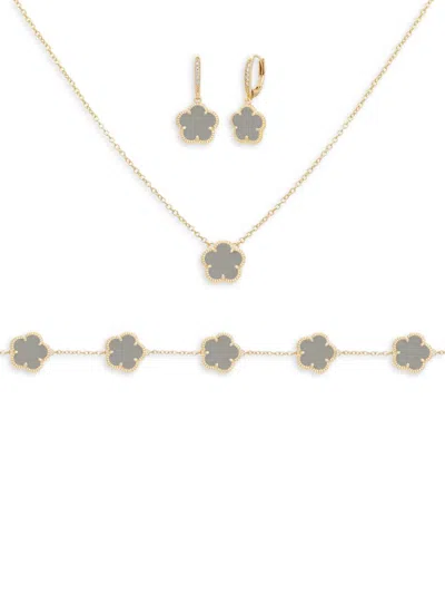 Jankuo Women's Flower 3-piece 14k Goldplated Bracelet, Necklace & Earrings Set In Grey