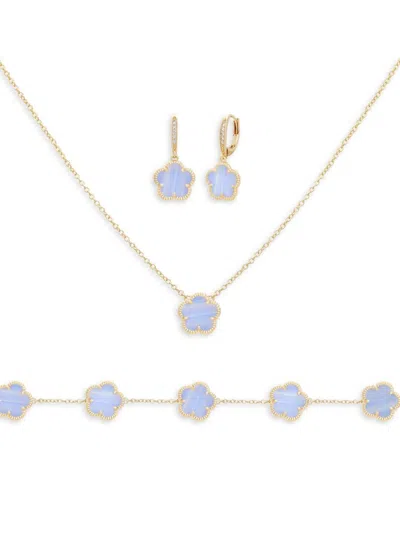 Jankuo Women's Flower 3-piece 14k Goldplated, Cubic Zirconia, Synthetic Stone Bracelet, Earrings & N In Brass