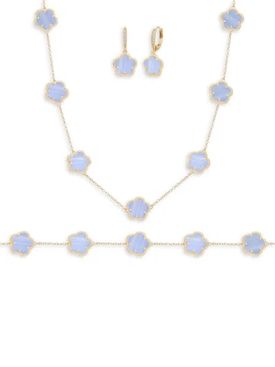 Jankuo Women's Flower 3-piece 14k Goldplated, Cubic Zirconia, Synthetic Stone Bracelet, Earrings & N In Brass