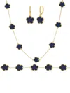 Jankuo Women's Flower 3-piece 14k Goldplated, Faux Sapphire, Cubic Zirconia Earring, Bracelet & Neck In Sapphire