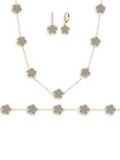 Jankuo Women's Flower 3-piece 14k Goldplated Necklace, Bracelet & Earrings Set In Grey