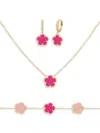 Jankuo Women's Flower 3-piece 14k Goldplated Necklace, Earrings & Bracelet Set In Brass