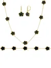 Jankuo Women's Flower 3-piece 14k Goldplated, Onyx Earring, Bracelet & Necklace Set In Onyx