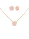 Jankuo Women's Flower 2-piece 14k Yellow Goldplated, Cubic Zirconia, Synthetic Pink Stone, Dropped E