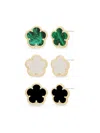 Jankuo Women's Flower 3-piece 14k Goldplated Stud Earrings In Black