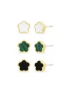 Jankuo Women's Flower 3-piece 14k Goldplated Stud Earrings Set In Black