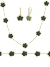 Jankuo Women's Flower 3-piece 14k Goldplated, Synthetic Emerald & Cubic Zirconia Necklace, Bracelet In Emerald