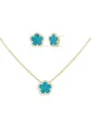 Jankuo Women's Flower 3-piece 14k Goldplated, Synthetic Turquoise Stone & Cubic Zirconia Earrings & In Blue
