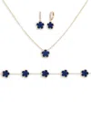 Jankuo Women's Flower 3-piece 14k Yellow Goldplated, Cubic Zirconia, Synthetic Dark Sapphire Bracele In Dark Blue