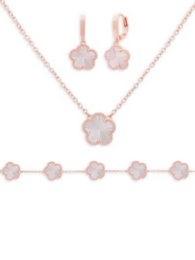 Jankuo Women's Flower 3-piece Rose Goldtone Earrings, Necklace & Bracelet Set