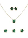 Jankuo Women's Flower 3-piece 14k Yellow Goldplated, Cubic Zirconia, Synthetic Emerald Bracelet, Dro In Green