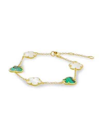 Jankuo Women's Flower & Butterfly 14k Goldplated, Mother Of Pearl & Synthetic Emeraldbracelet In Brass