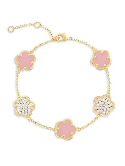 Jankuo Women's Flower 14k Goldplated & Cubic Zirconia Double-sided Flower Bracelet In Pink