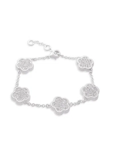 Jankuo Women's Flower Rhodium Plated & Cubic Zirconia Dual Sided Station Bracelet In Brass