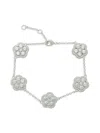 Jankuo Women's Flower Rhodium Plated & Cubic Zirconia Dual Sided Station Bracelet In Brass