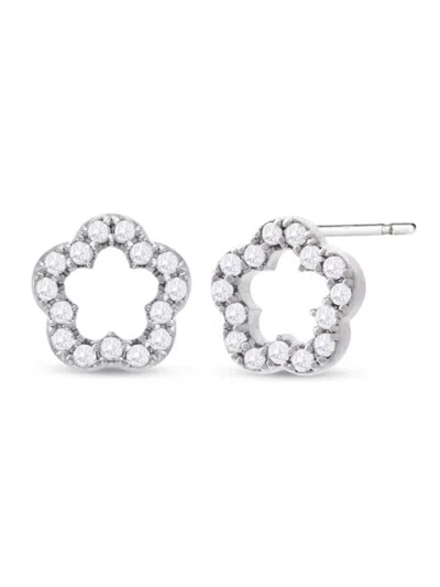Jankuo Women's Flower Rhodium Plated & Cubic Zirconia Stud Earrings In Brass
