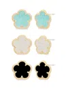 Jankuo Women's Flower Set Of 3 14k Goldplated Stud Earrings In Teal