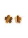 Jankuo Women's Flower Tiger's Eye Stud Earrings In Brass