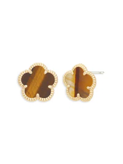 Jankuo Women's Flower Tiger's Eye Stud Earrings In Brass