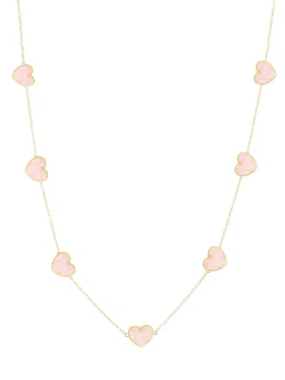 Jankuo Women's Heart 14k Goldplated & Pink Crystal Long Station Necklace