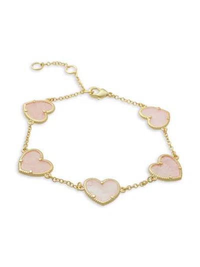 Jankuo Women's Heart 14k Goldplated & Pink Crystal Station Bracelet