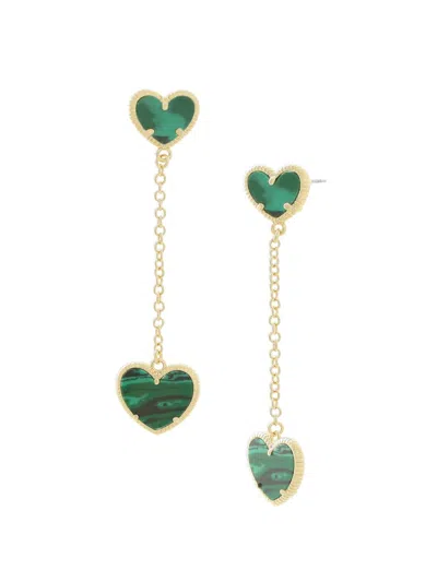 Jankuo Women's Heart 14k Goldplated & Synthetic Emerald Drop Earrings