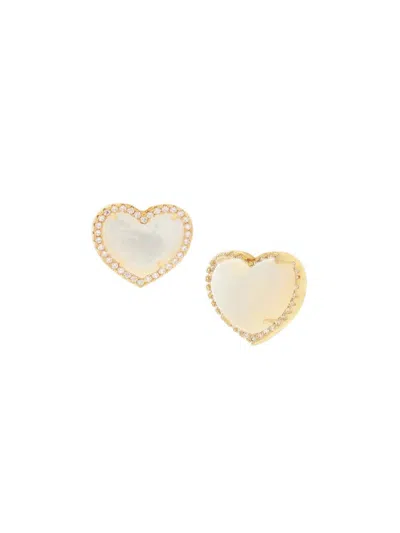 Jankuo Women's Heart 14k Goldplated, Mother Of Pearl & Cubic Zirconia Stud Earrings In Brass