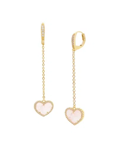 Jankuo Women's Heart 14k Goldplated, Pink Crystal & Cubic Zirconia Drop Earrings