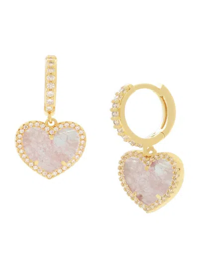 Jankuo Women's Heart 14k Goldplated, Pink Crystal & Cubic Zirconia Drop Earrings