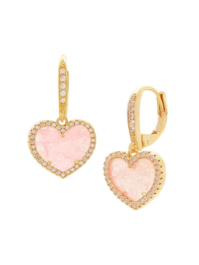 Jankuo Women's Heart 14k Goldplated, Pink Quartz & Cubic Zirconia Drop Earrings