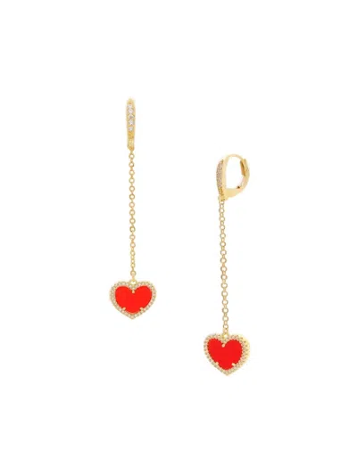 Jankuo Women's Heart 14k Goldplated, Synthetic Coral & Cubic Zirconia Drop Earrings