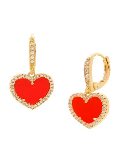 Jankuo Women's Heart 14k Goldplated, Synthetic Coral & Cubic Zirconia Drop Earrings