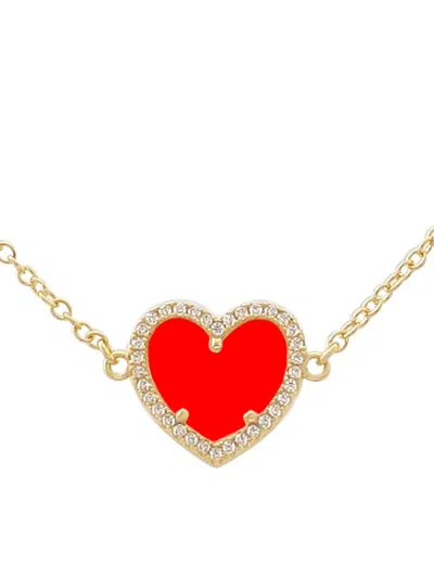 Jankuo Women's Heart 14k Goldplated, Synthetic Coral & Cubic Zirconia Pendant Necklace/16"
