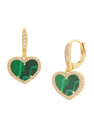 Jankuo Women's Heart 14k Goldplated, Synthetic Emerald & Cubic Zirconia Drop Earrings