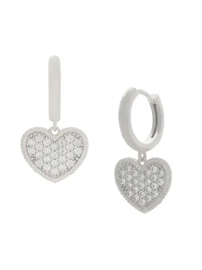 Jankuo Women's Heart 14k Silverplated & Cubic Zirconia Huggie Hoop Earrings In Brass