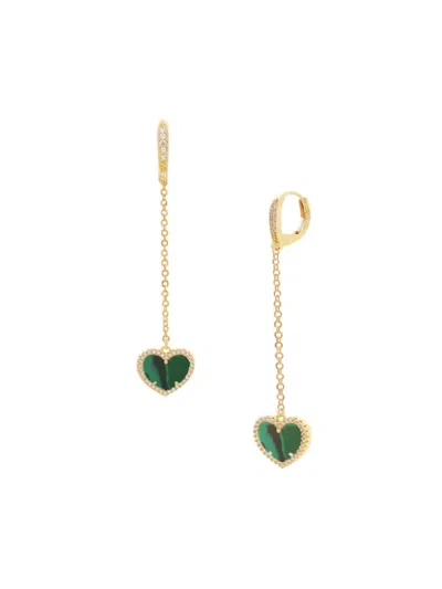 Jankuo Women's Heart 14k Yellow Goldplated, Synthetic Emerald & Cubic Zirconia Dangle Earrings