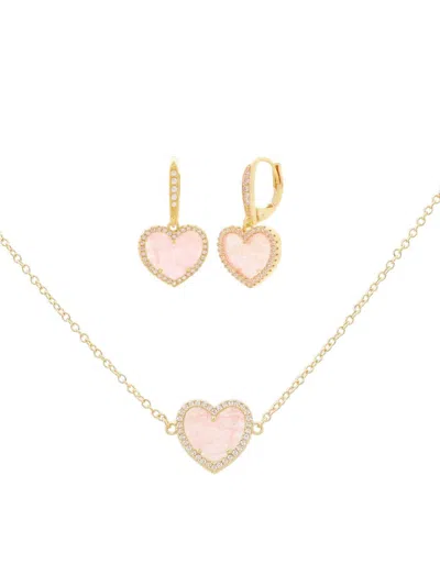 Jankuo Women's Heart 2-piece 14k Goldplated, Pink Crystal & Cubic Zirconia Necklace & Earrings Set
