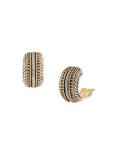 Jankuo Women's Two Tone Half Hoop French Clip Earrings In Neutral