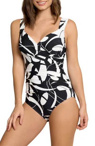 Jantzen Botanical Domino One-piece Swimsuit In Black