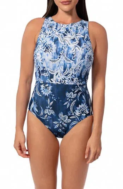 Jantzen Farrah High Neck One-piece Swimsuit In Blue