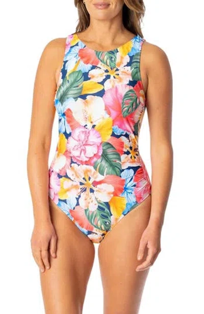 Jantzen Farrah High Neck One-piece Swimsuit In Pantheon Blue