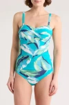 Jantzen Flora Bandeau One Piece Swimsuit In Boho Palms