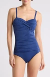Jantzen Flora Bandeau One Piece Swimsuit In Pantheon Blue