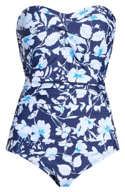 Jantzen Flora Strapless One-piece Swimsuit In Blue