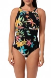 Jantzen Garden Party High Line One-piece Swimsuit In Black
