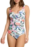 Jantzen Hawaiian Terrace Surplice One-piece Swimsuit In White Multicolored