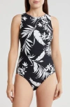 Jantzen High Neck One-piece Swimsuit In Black