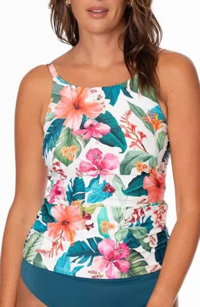 Jantzen Lauren Tankini Bikini Top In White Multi